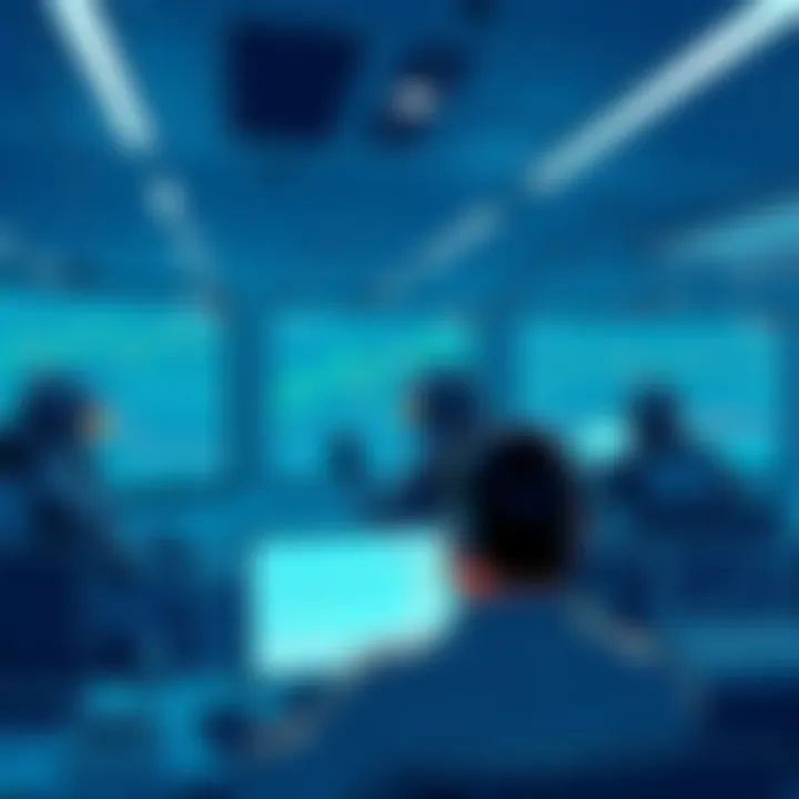 A digital illustration showing MEV bots analyzing market data on screens as traders watch, highlighting the potential for profit in cryptocurrency.