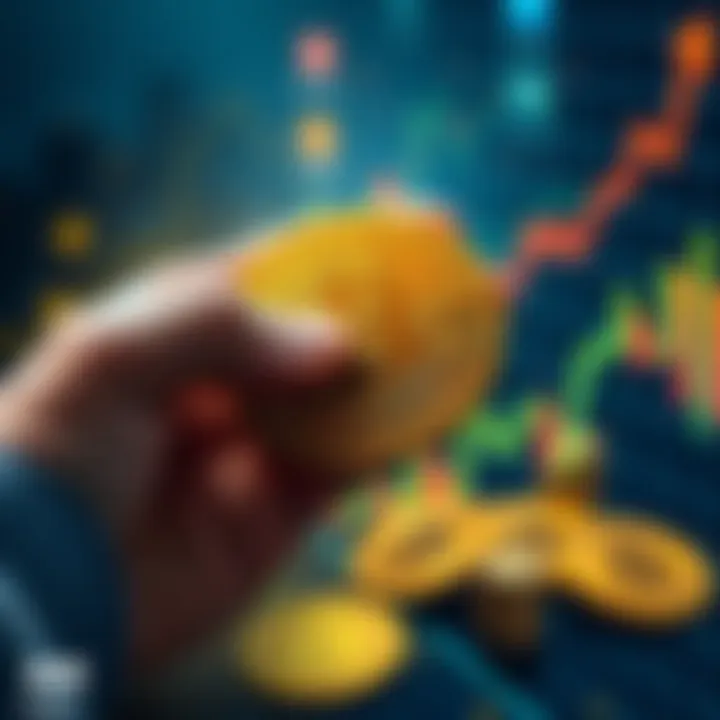 Michael Saylor's firm MSTR holding Bitcoin coins with a graph showing growth in cryptocurrency investment