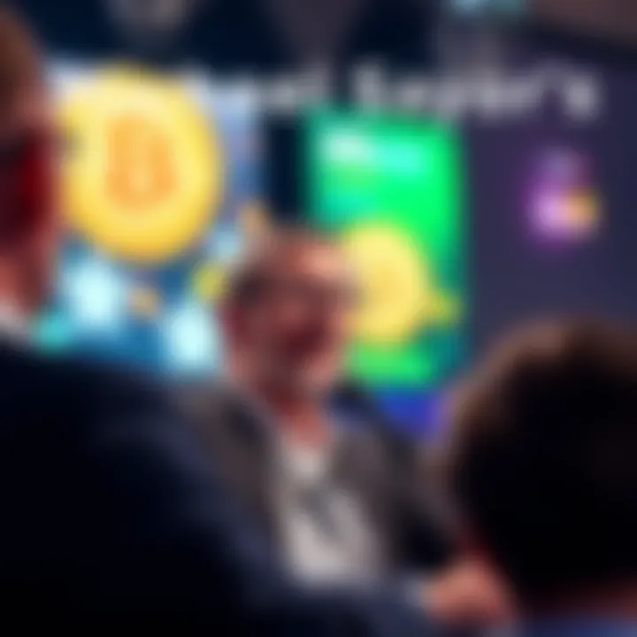 Michael Saylor speaking at a conference about Bitcoin with an audience listening intently.