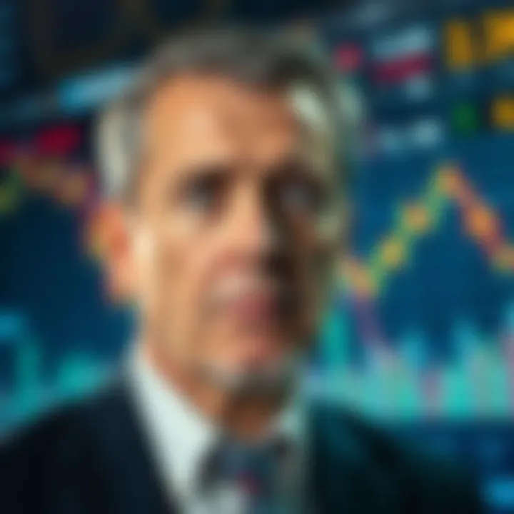 Michael Saylor looking concerned in front of stock market charts indicating a decline
