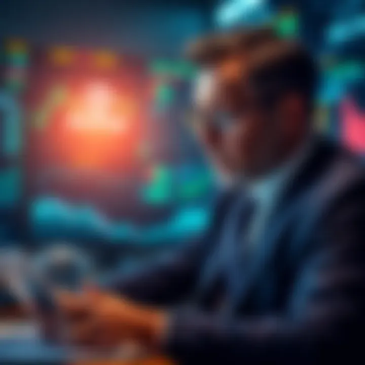 Michael Saylor Facing Challenges Michael Saylor looks concerned while reviewing financial graphs and reports, showing signs of stress over his strategy