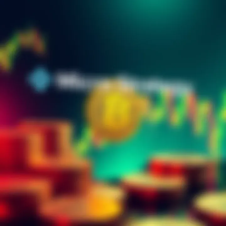 MicroStrategy logo with Bitcoin symbol and a rising chart background