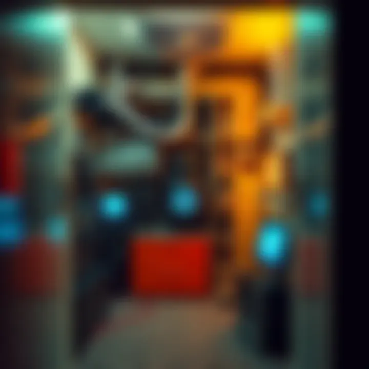 A compact mining operation setup inside a small closet with equipment and ventilation system visible.