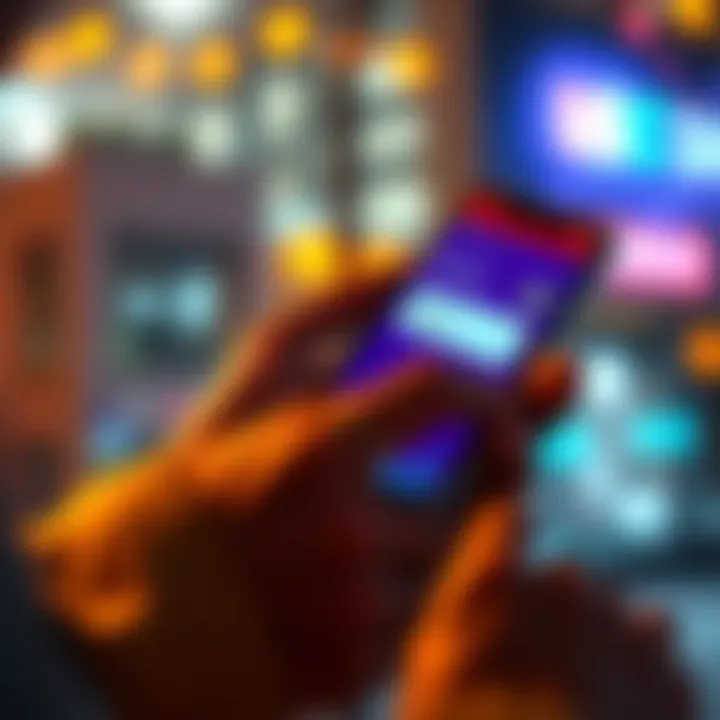 A person looking at a digital wallet on their phone, showing a USDC balance with a notification of a delayed transaction.