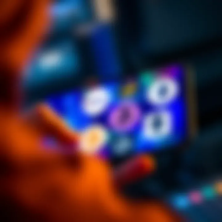 A person using a smartphone to view different cryptocurrency wallets, showcasing logos of SOL, NEAR, ALGO, BTC, and ETH.