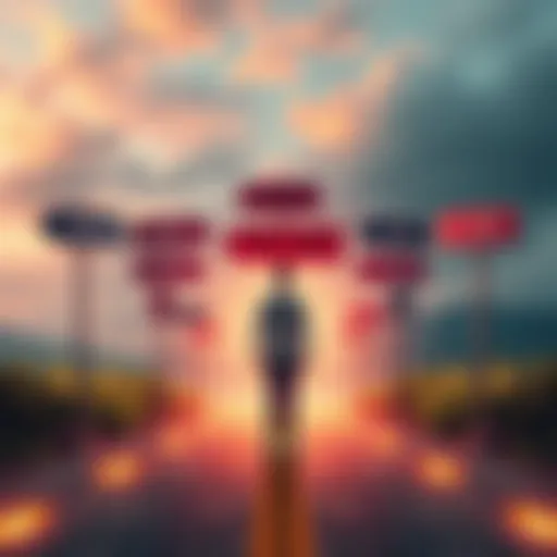 A person standing at a crossroads with signs pointing to different paths, symbolizing choices in life.