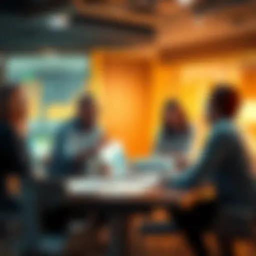 A group of people discussing investment strategies with charts and graphs on a table