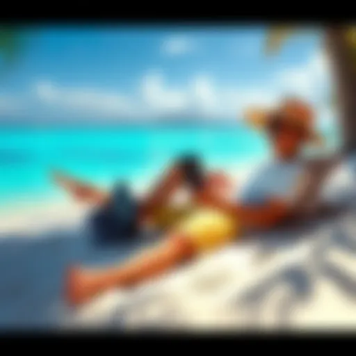 A person relaxing on a beach with a laptop, symbolizing earning money passively.