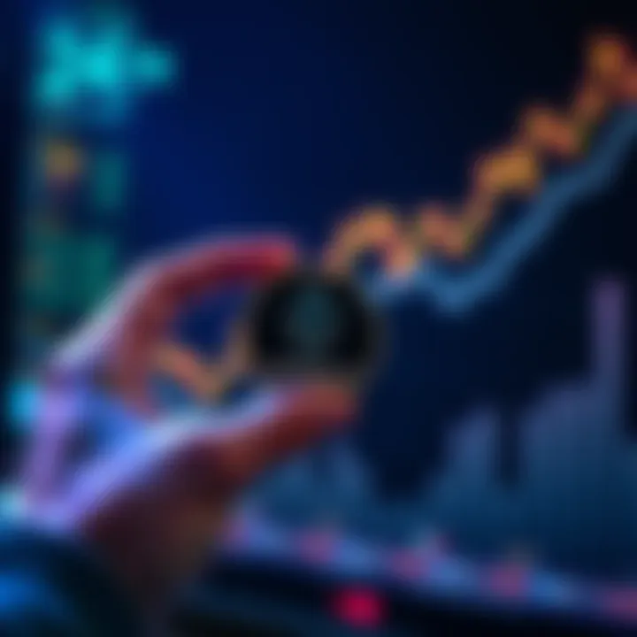 A person holding a physical Ethereum coin while looking at a digital chart showing an upward trend, symbolizing investment growth