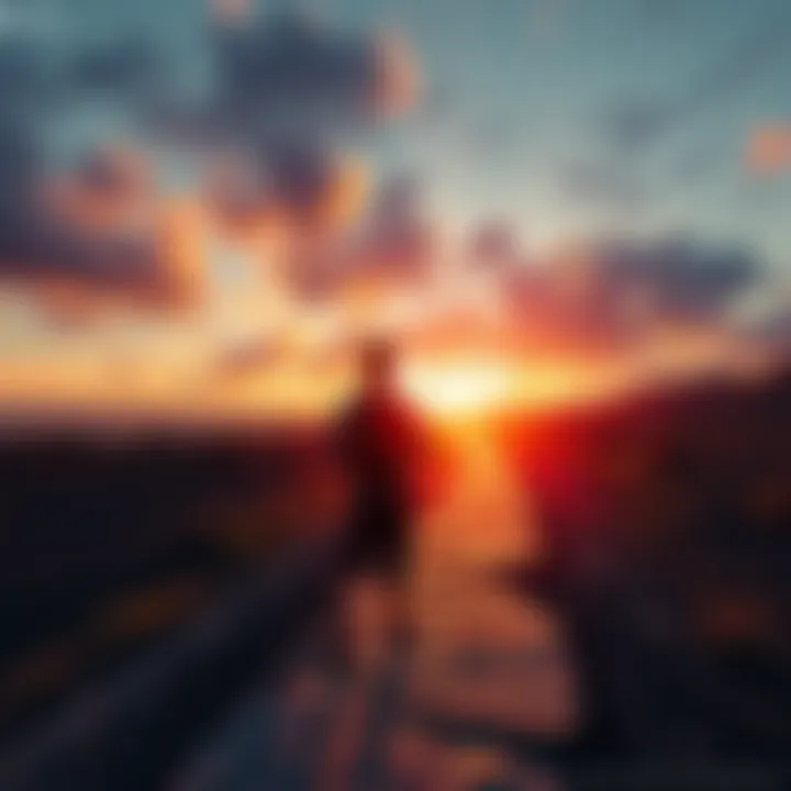 A person standing at the start of a path, looking motivated and ready to take action with Raiz logo in the background