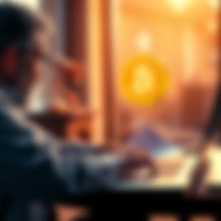 A person reviewing financial documents while looking at Bitcoin on a laptop screen, symbolizing the transfer of 401k to cryptocurrency