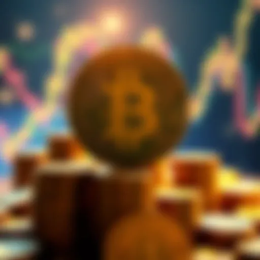 Nakamoto company logo with Bitcoin symbols and stacks of coins in the background