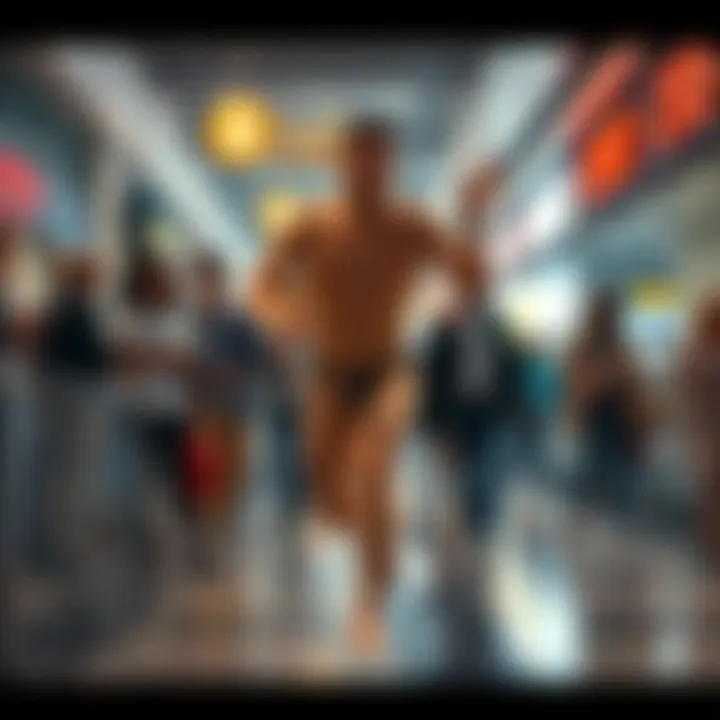 A person runs through a mall in the nude while onlookers watch, capturing the unexpected scene of a daring challenge.
