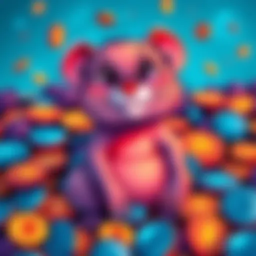 A cartoon-style naked mole rat surrounded by colorful meme coins, symbolizing the rise of the meme coin trend in cryptocurrency.