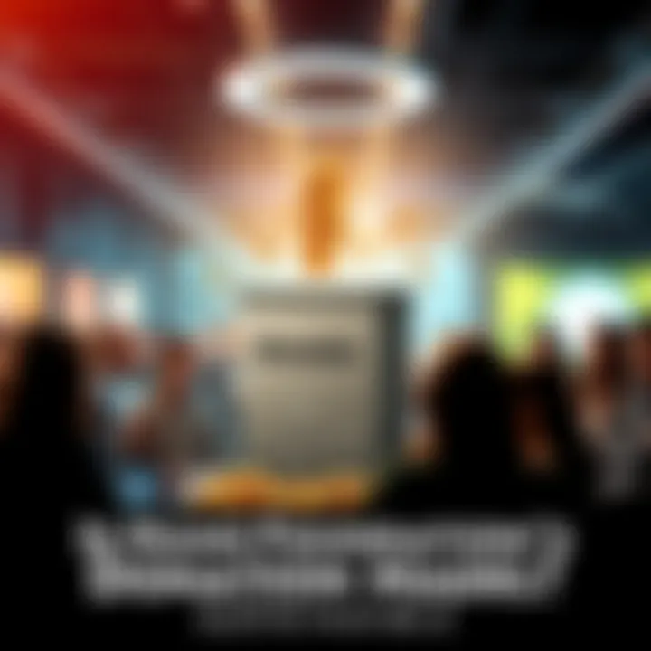 A graphic showing a donation box with coins, symbolizing the Nano Foundation's funding challenges, surrounded by community members discussing support, showing concern about sustainability.