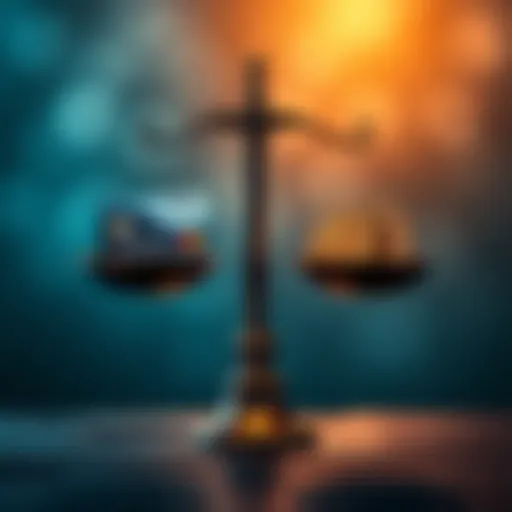 Visual representation of challenges faced when swapping credit wallet funds for stablecoins, featuring a balance scale with a credit card on one side and stablecoin symbols on the other