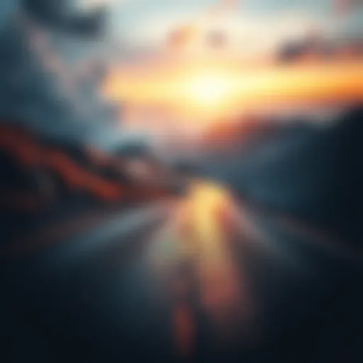 An abstract representation of long-term investment strategies, featuring a winding road leading towards a bright horizon, symbolizing patience and growth amidst uncertainty.