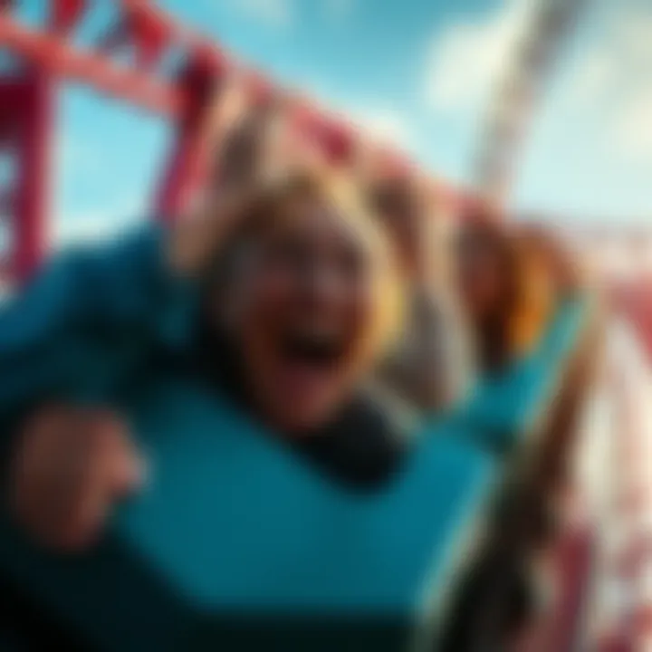 Riders scream with excitement on a thrilling new roller coaster with steep drops and sharp turns.
