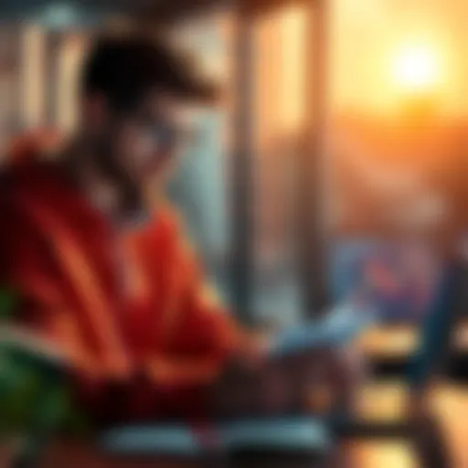 A novice trader looking at a laptop and taking notes, focused on improving their investment portfolio.