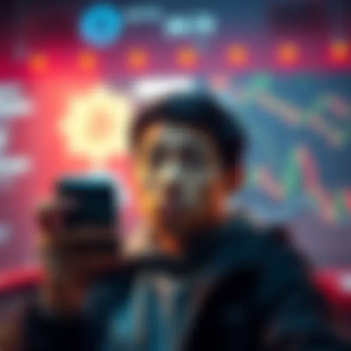 A person looking confused while looking at cryptocurrency charts on a smartphone, reflecting their struggles as a beginner in the crypto community.