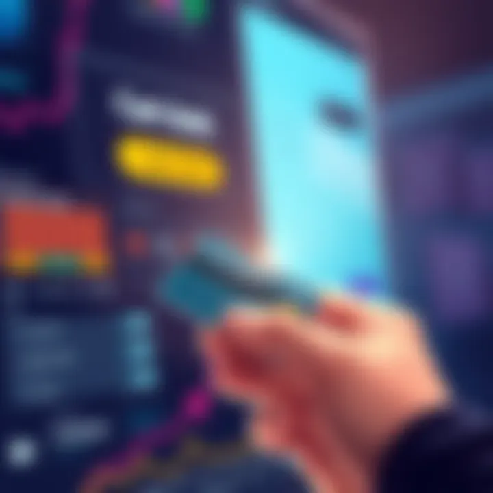 Illustration showing a person adjusting credit card limit settings on a digital interface with a credit card in hand