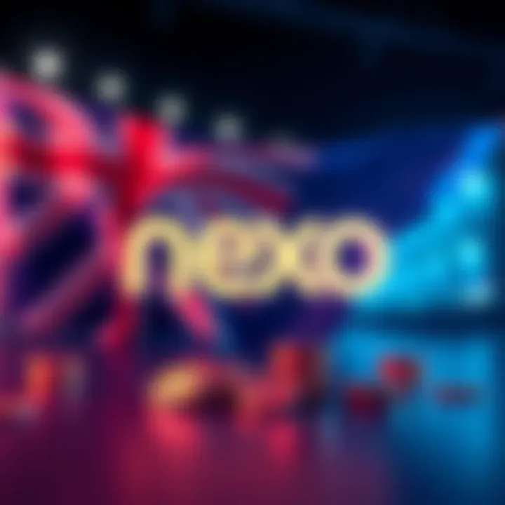 A visual representation of Nexo's restored services in the UK including cashback features with currency symbols and a UK flag
