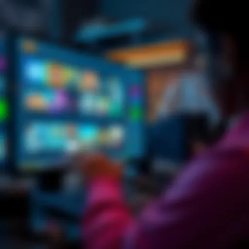 A person examining a computer screen displaying various digital art pieces and platforms for selling NFTs, focusing on safety checks and legitimacy signs.