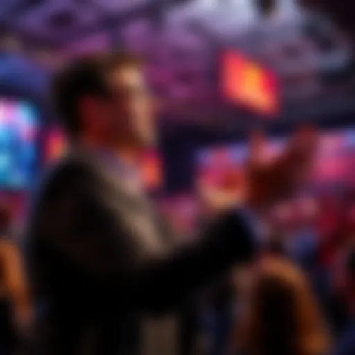 Nick Fuentes speaking passionately about XMR at a public event, with a crowd engaged and social media activity visible on screens.