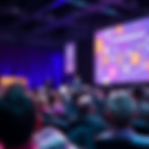 Nicolas Kokkalis speaking on stage at the Consensus event, discussing AI and Blockchain with attendees in the audience.
