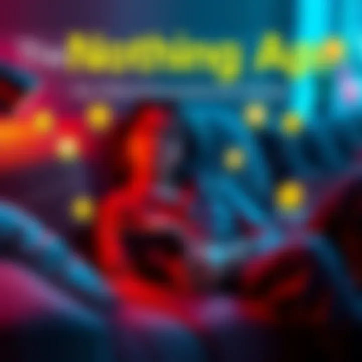 A person lounging on a couch while looking at their phone, surrounded by icons representing rewards, symbolizing the concept of earning while doing nothing.