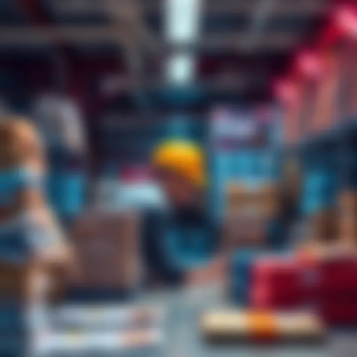 Parcel Management A person managing parcels in an office, comparing stacks of 150 parcels versus more.