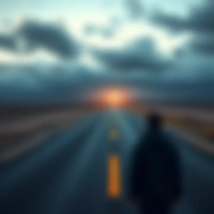 A person calmly observing a road ahead with obstacles, symbolizing the power of patience in achieving goals.
