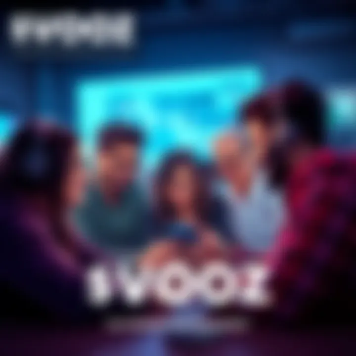 Group of people engaged in video chat using $VOOZ app, showcasing community interaction