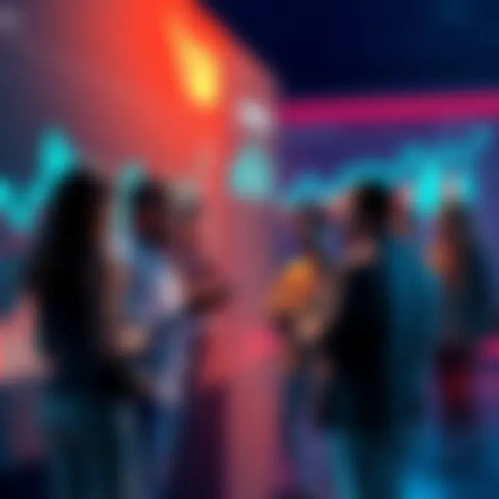 A group of people engaging in a conversation about the removal of APR from ANKR staking, with charts and graphs in the background showing token utility trends.