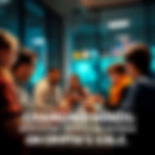 A diverse group of people engaged in discussion about the advantages of cryptocurrency, sharing ideas and knowledge to promote understanding.
