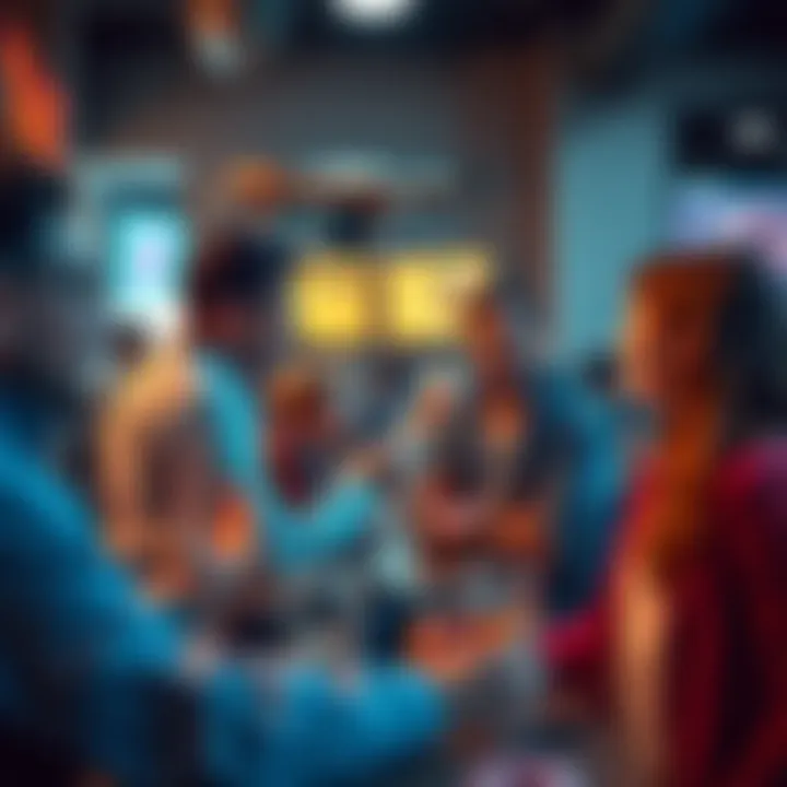 A group of people engaging in a lively conversation about donuts in a casual setting
