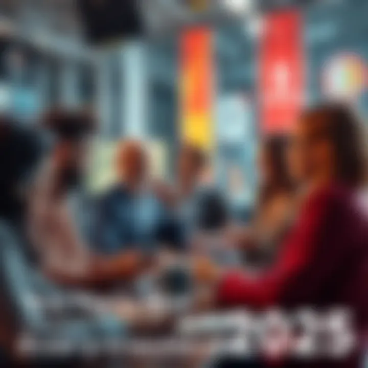 A group of diverse people engaging in a lively discussion about important facts and trends for 2025, with technology and political materials visible in the background.