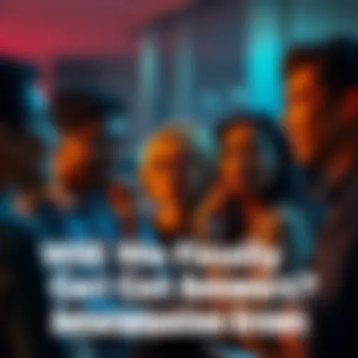 A group of people engaged in a lively conversation about recent news updates, showing anticipation and curiosity on their faces.