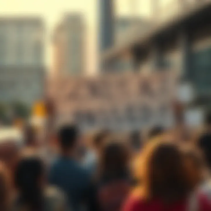 A diverse group of people holding a sign that reads 'Genius Act Passed!' in a public space, expressing excitement and hope for future changes.