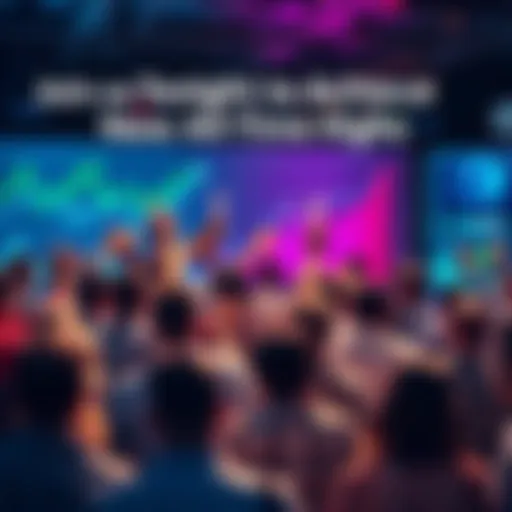 A diverse group of people coming together to reach new goals and celebrate achievements, with charts and graphs showing upward trends in the background.