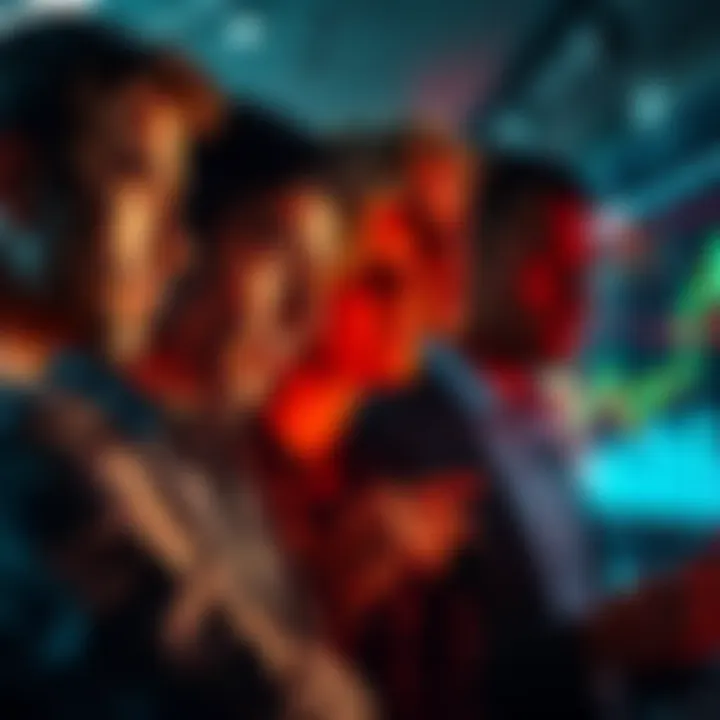 A group of people looking at investment charts with concerned expressions as money flows are depicted