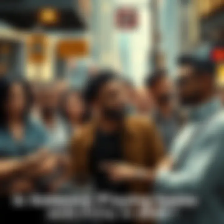 A diverse group of people looking puzzled, standing together in an urban setting, surrounded by signs of unusual events and conspiracy theories. They appear to be deep in conversation and debate.