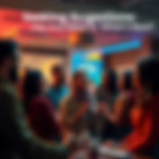 A group of diverse people engaged in a lively discussion, sharing ideas and suggestions.