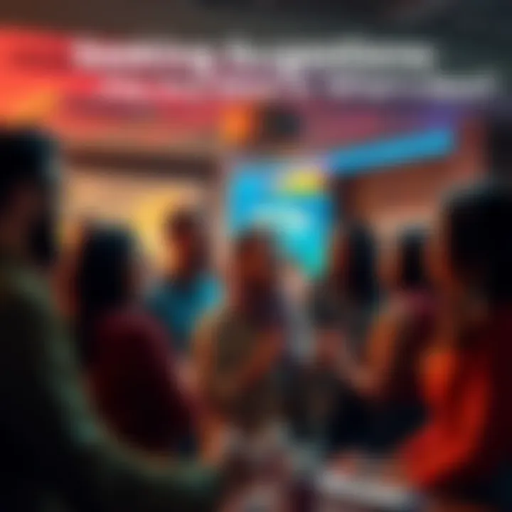 A group of diverse people engaged in a lively discussion, sharing ideas and suggestions.