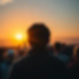A crowd of people eagerly observing a bright horizon, signaling upcoming changes and excitement in the air.