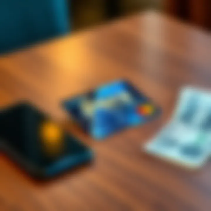 A Pera Card placed on a wooden table next to a smartphone and cash, illustrating modern payment methods