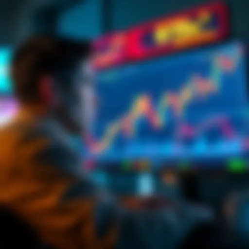 A person looking at cryptocurrency graphs on a computer screen with excitement during a market surge.