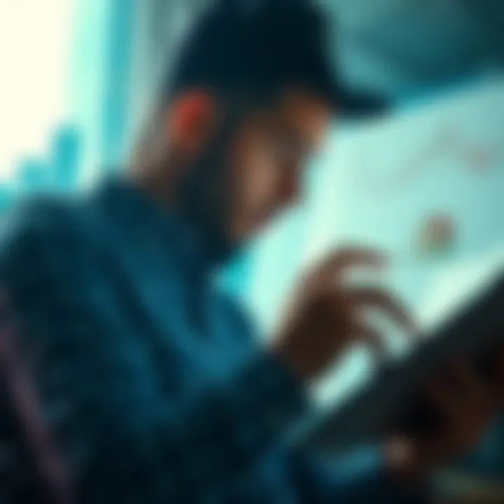 Individual looking at financial charts and property listings, contemplating asset sales