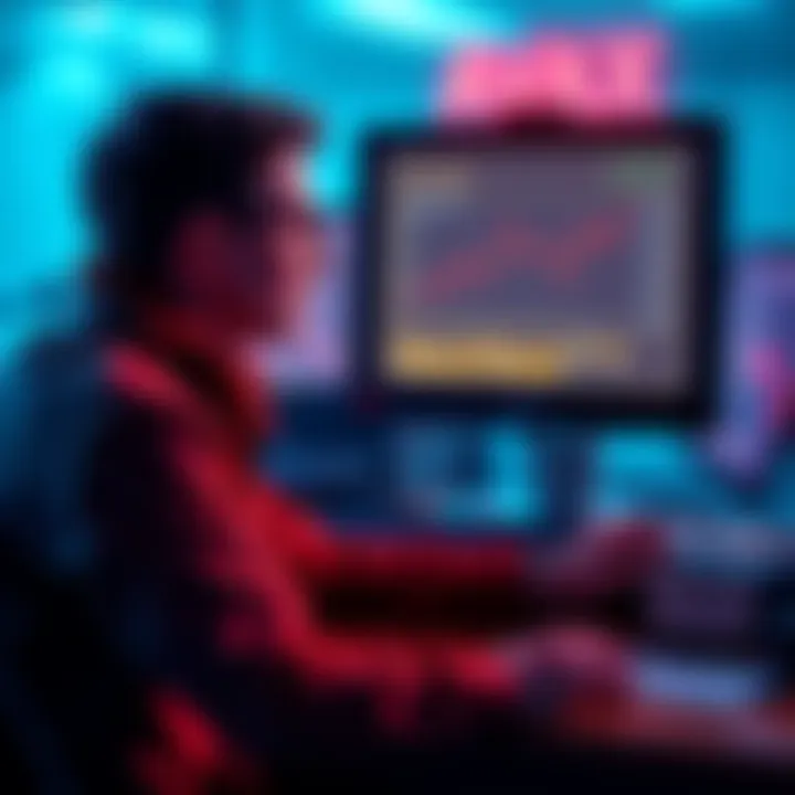 Individual sitting at a desk with charts and graphs about AVAX on a computer screen, looking thoughtful