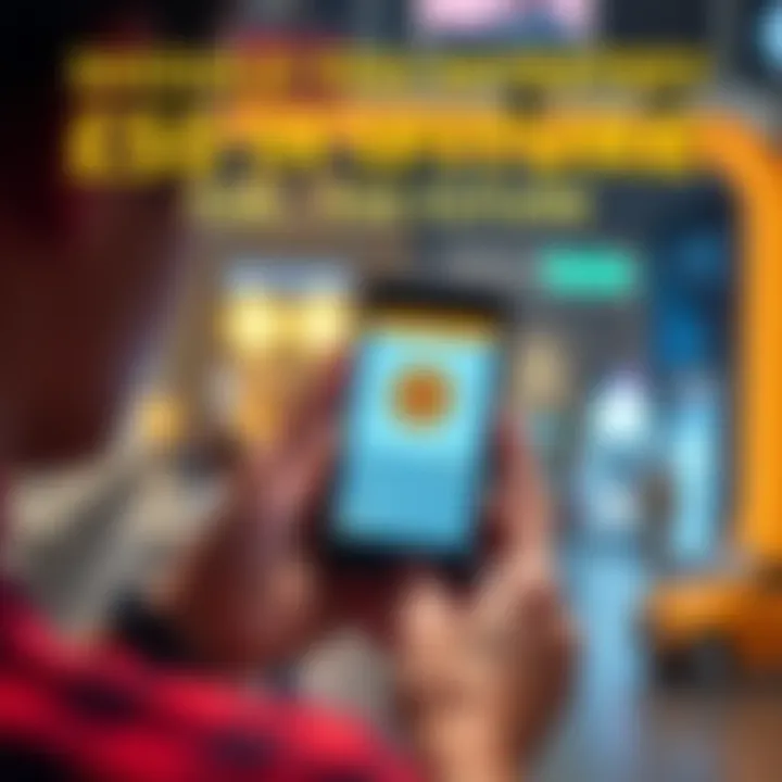 A young person looks at a smartphone displaying the Bitcoin logo and investment options